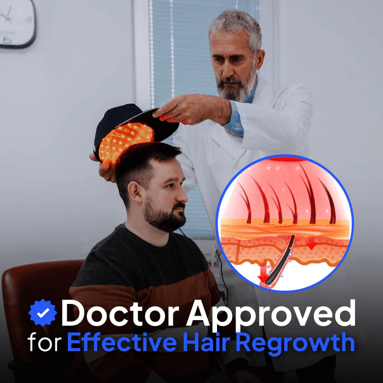 Regrow your hair in 120 days using the Laser Cap, or get a full refund